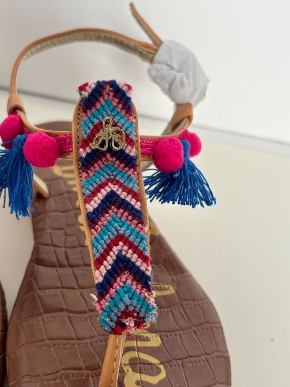 Sam Edelman Sandals Danica Sienna Cork Wedge Chevron Summer Shoes Girls Size 12 - Picture 3 of 13